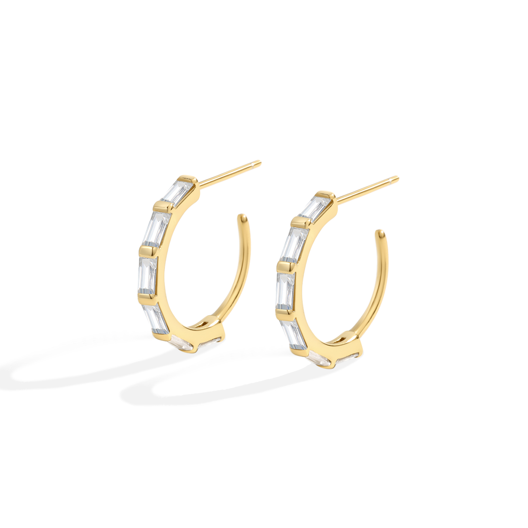 Baguette Diamond Hoop Earrings in 18-k-gold-over-sterling-silver by Seeyoura