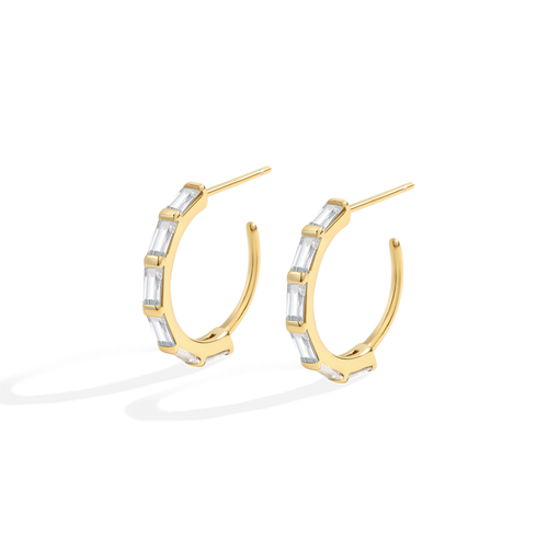 Baguette Diamond Hoop Earrings in 18-k-gold-over-sterling-silver by Seeyoura