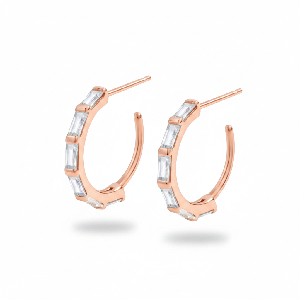 Baguette Diamond Hoop Earrings in 18-k-rose-gold-over-sterling-silver by Seeyoura