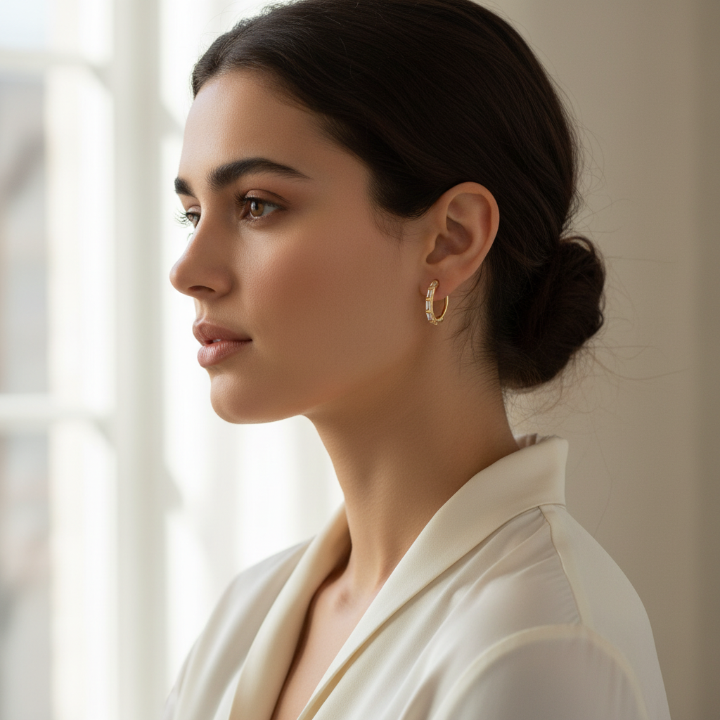 Baguette Diamond Hoop Earrings by Seeyoura