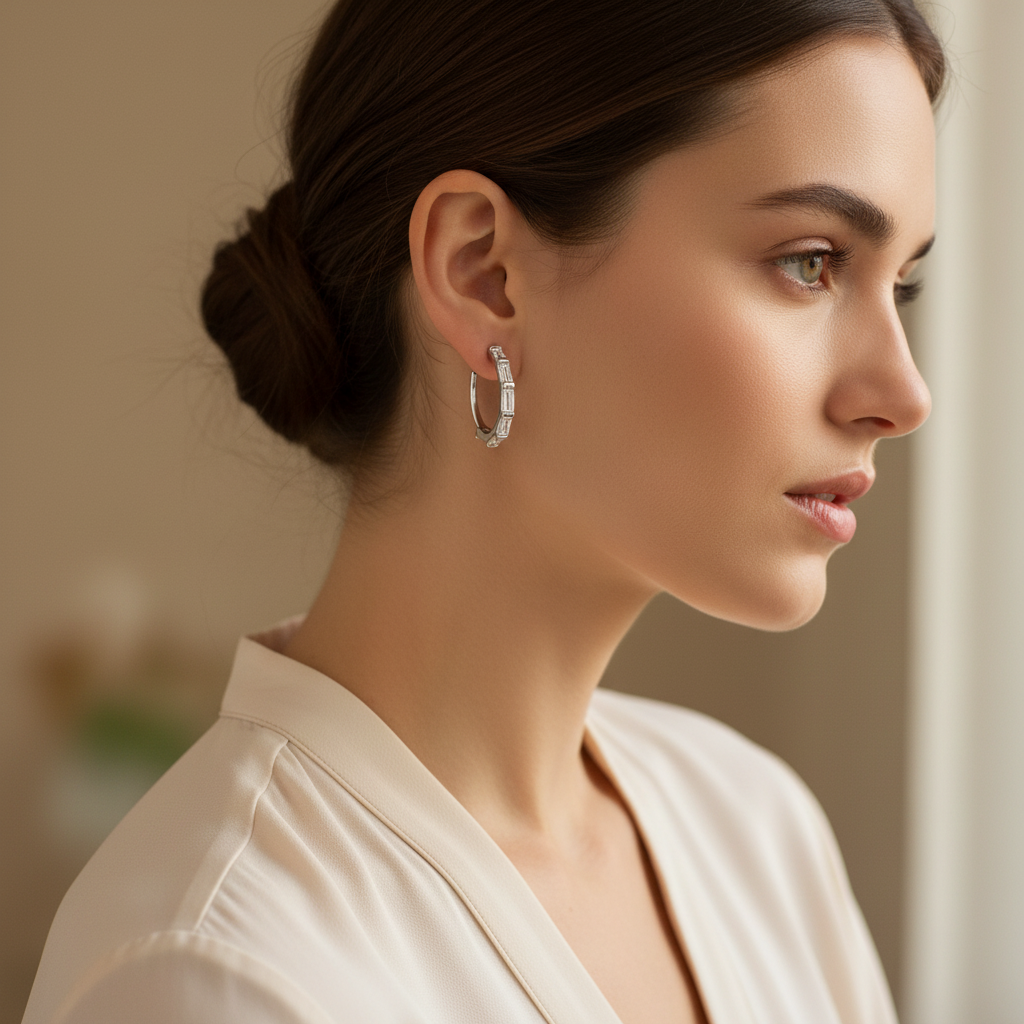 Baguette Diamond Hoop Earrings by Seeyoura