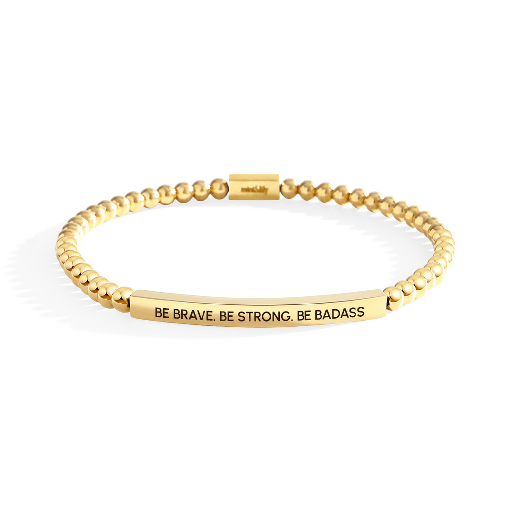 Be Brave. Be Strong. Be Badass Beaded Inspire Bracelet in gold-plate-with-gold-beads by Seeyoura