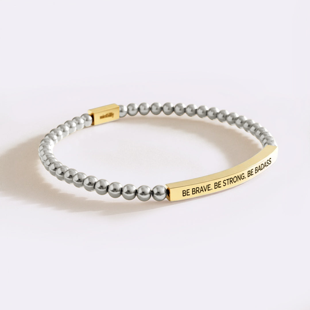 Be Brave. Be Strong. Be Badass Beaded Inspire Bracelet in gold-plate-with-silver-beads by Seeyoura