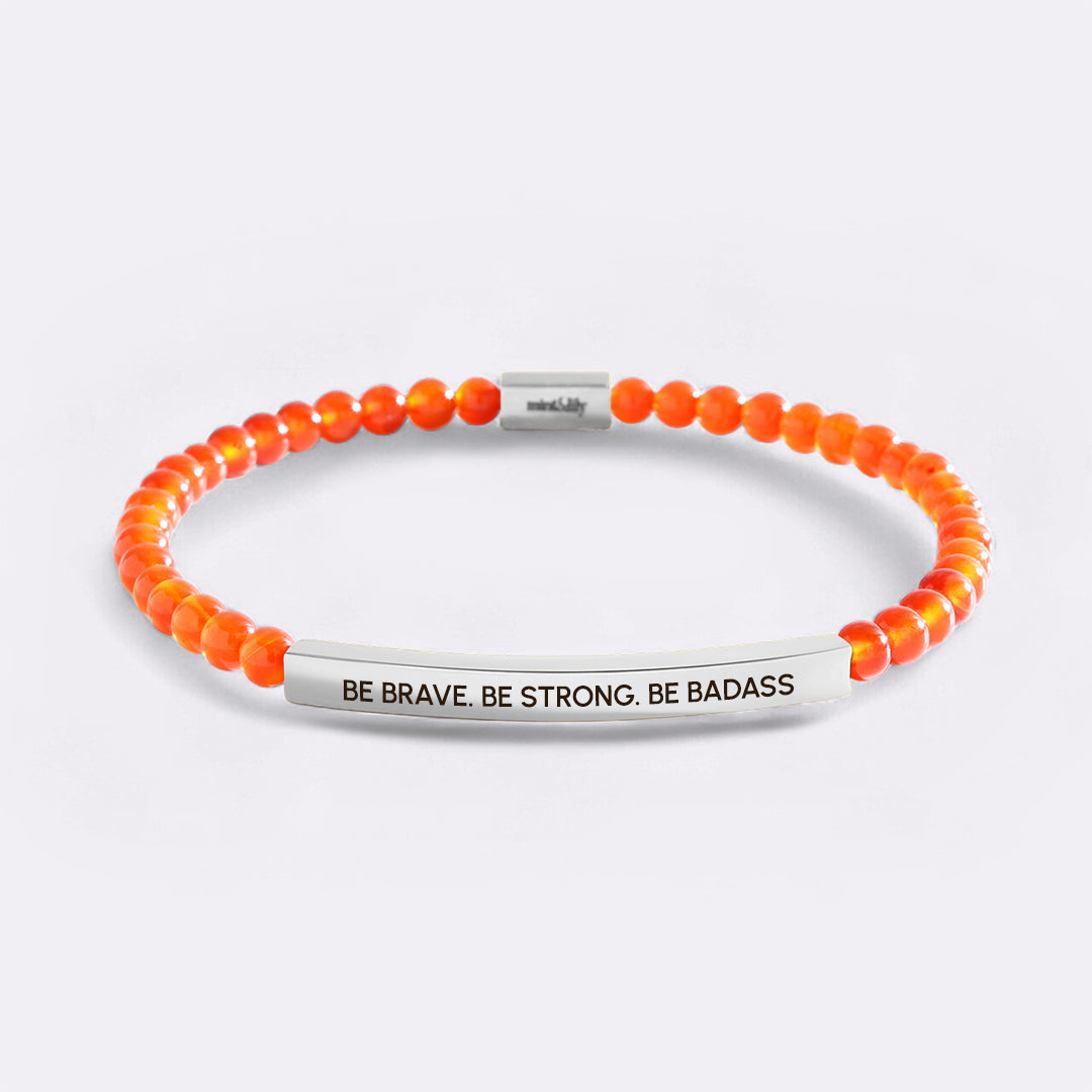 Be Brave. Be Strong. Be Badass Beaded Inspire Bracelet in silver-plate-with-carnelian-beads by Seeyoura