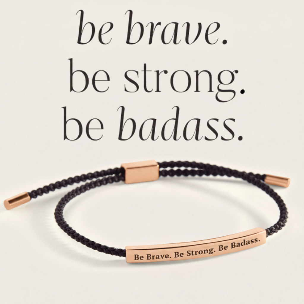Be Brave. Be Strong. Be Badass. Inspire Bracelet in Midnight Black, 18-k-rose-gold-plated by Seeyoura