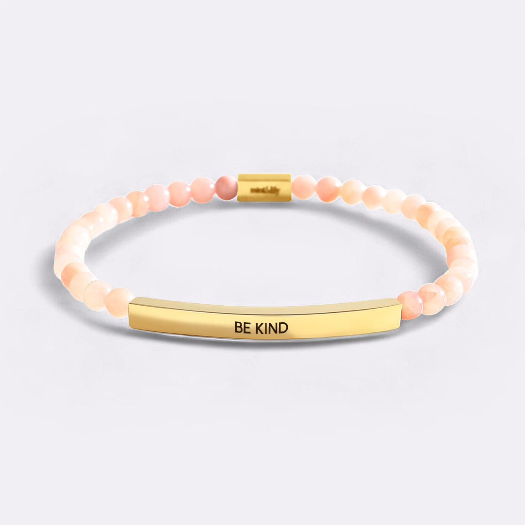 Be Kind Beaded Inspire Bracelet in gold-plate-and-rose-quartz by Seeyoura