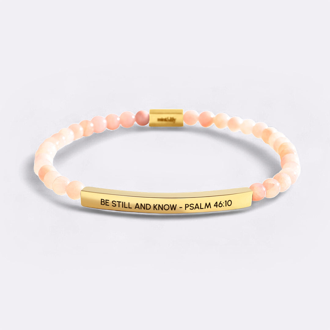 Be Still and Know - Psalm 46:10 Beaded Inspire Bracelet in gold-plate-and-rose-quartz by Seeyoura
