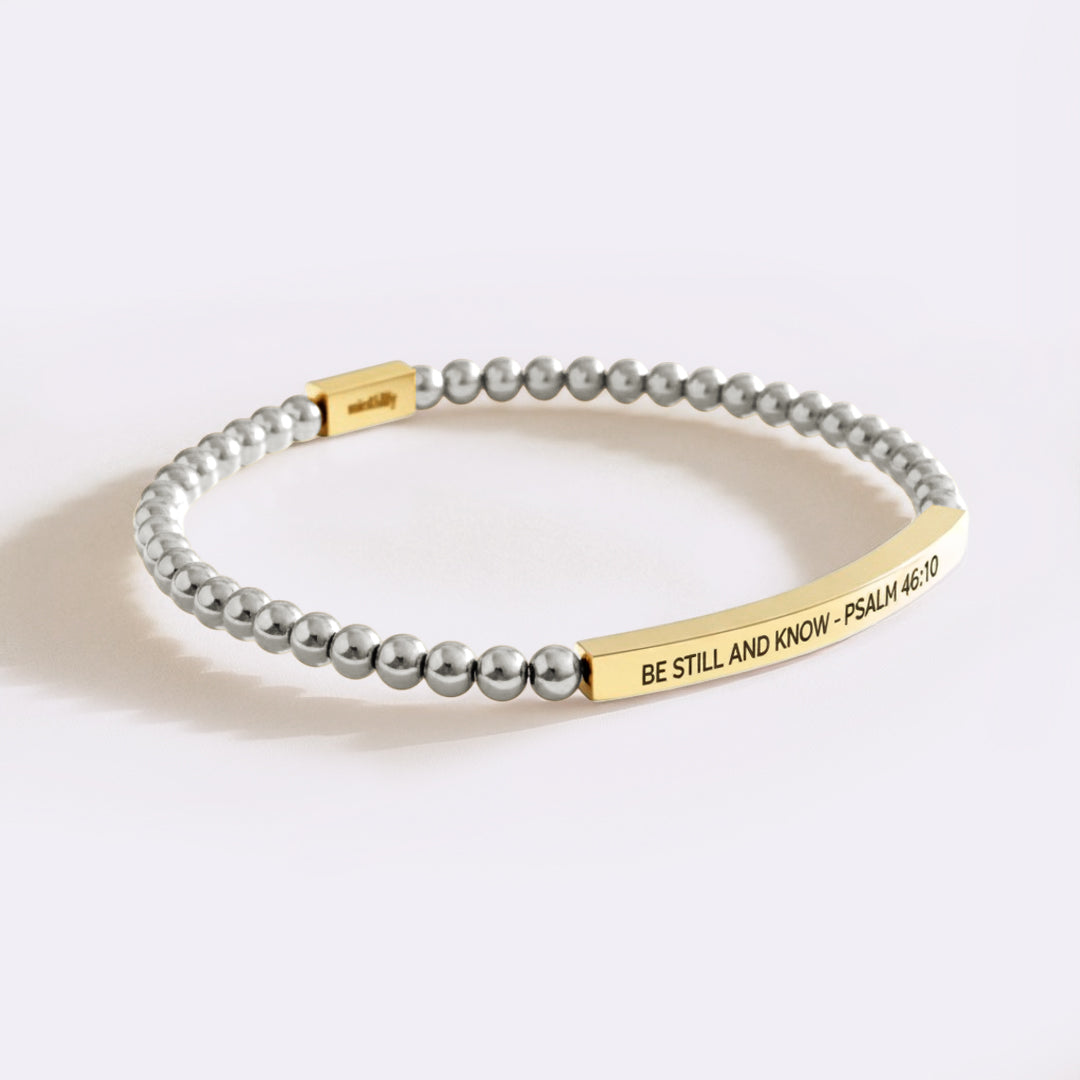 Be Still and Know - Psalm 46:10 Beaded Inspire Bracelet in gold-plate-with-silver-beads by Seeyoura