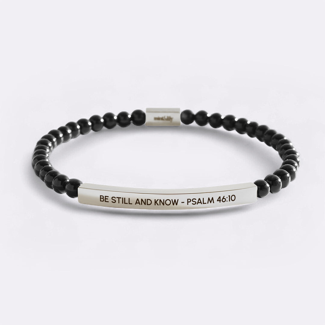 Be Still and Know - Psalm 46:10 Beaded Inspire Bracelet in silver-plate-with-onyx-beads by Seeyoura