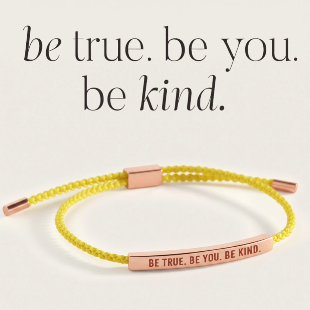 Be True. Be You. Be Kind Inspire Bracelet in Lemon Yellow, 18-k-rose-gold-plated by Seeyoura