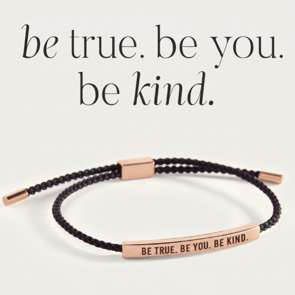 Be True. Be You. Be Kind Inspire Bracelet in Midnight Black, 18-k-rose-gold-plated by Seeyoura