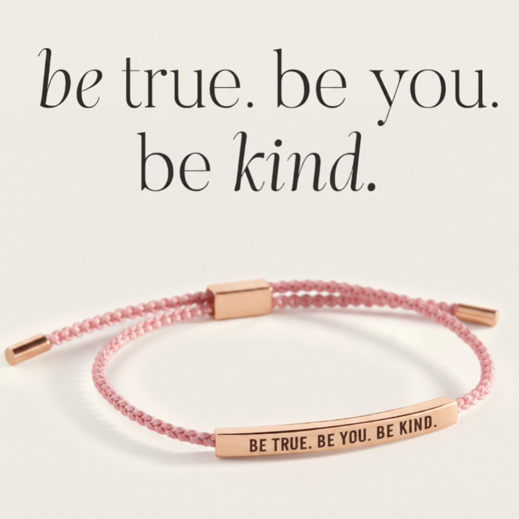 Be True. Be You. Be Kind Inspire Bracelet in Pink, 18-k-rose-gold-plated by Seeyoura