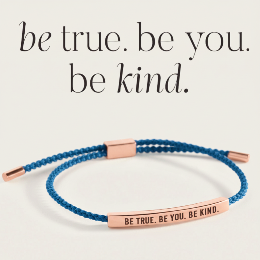 Be True. Be You. Be Kind Inspire Bracelet in Royal Blue, 18-k-rose-gold-plated by Seeyoura
