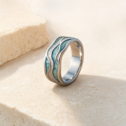 Beach Wave Ring — Silver in a soft neutral setting