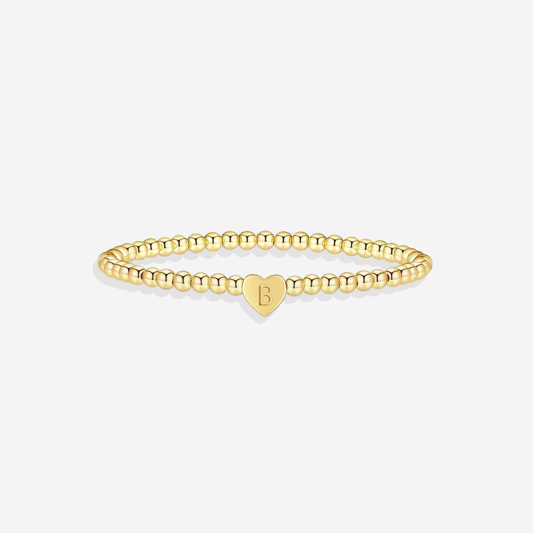 Gold Beaded Bracelet with Heart Initial in gold, B by Seeyoura