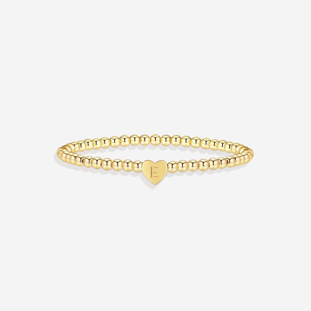 Gold Beaded Bracelet with Heart Initial in gold, E by Seeyoura