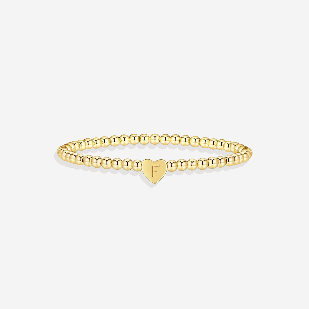 Gold Beaded Bracelet with Heart Initial in gold, F by Seeyoura