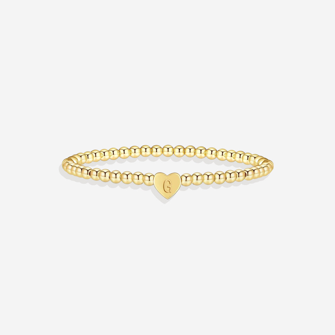 Gold Beaded Bracelet with Heart Initial in gold, G by Seeyoura
