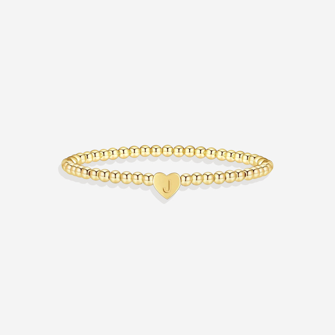 Gold Beaded Bracelet with Heart Initial in gold, J by Seeyoura