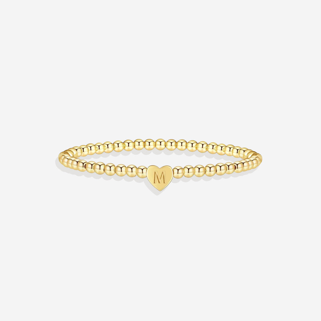 Gold Beaded Bracelet with Heart Initial in gold, M by Seeyoura