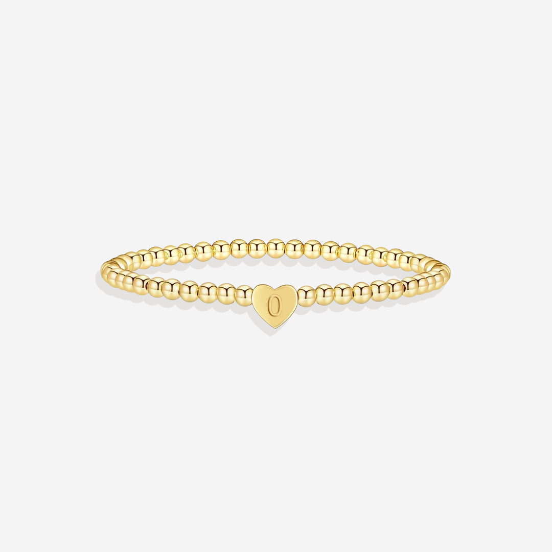 Gold Beaded Bracelet with Heart Initial in gold, O by Seeyoura