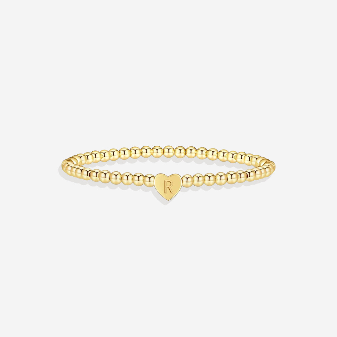 Gold Beaded Bracelet with Heart Initial in gold, R by Seeyoura