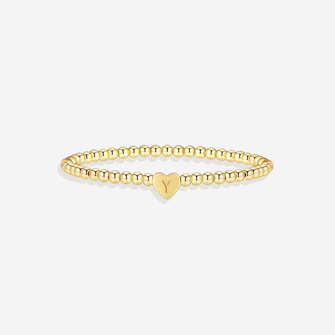 Gold Beaded Bracelet with Heart Initial in gold, Y by Seeyoura