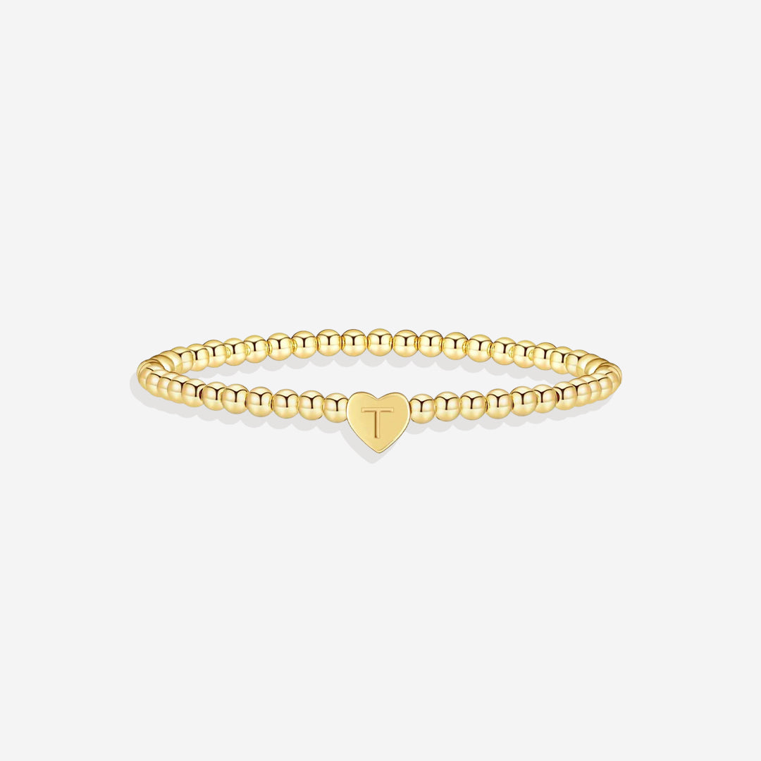 Gold Beaded Bracelet with Heart Initial in gold by Seeyoura
