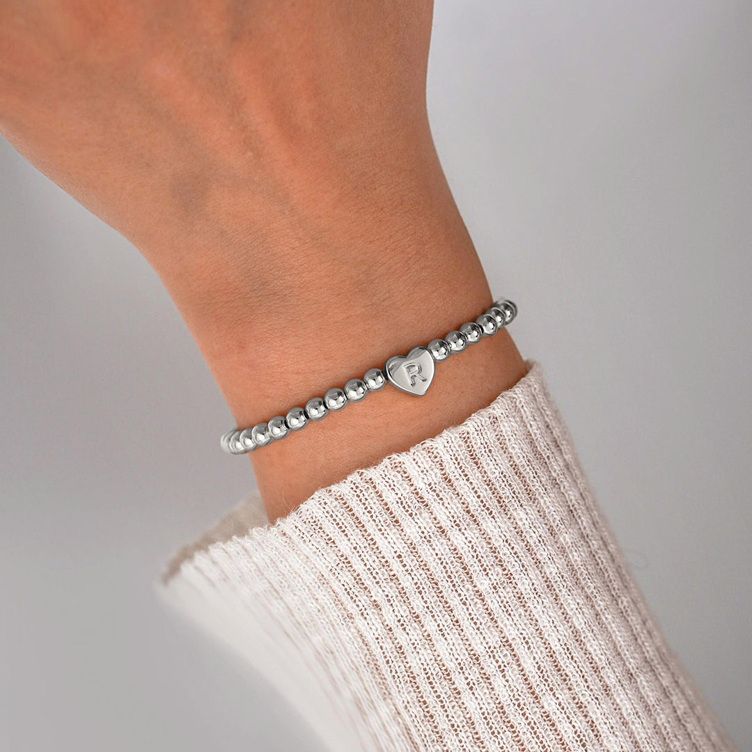 Gold Beaded Bracelet with Heart Initial by Seeyoura
