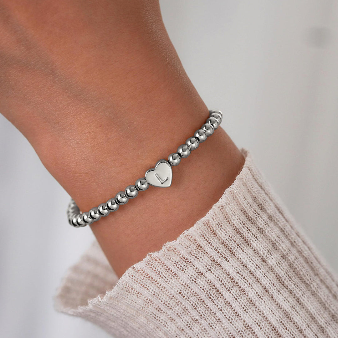 Gold Beaded Bracelet with Heart Initial by Seeyoura