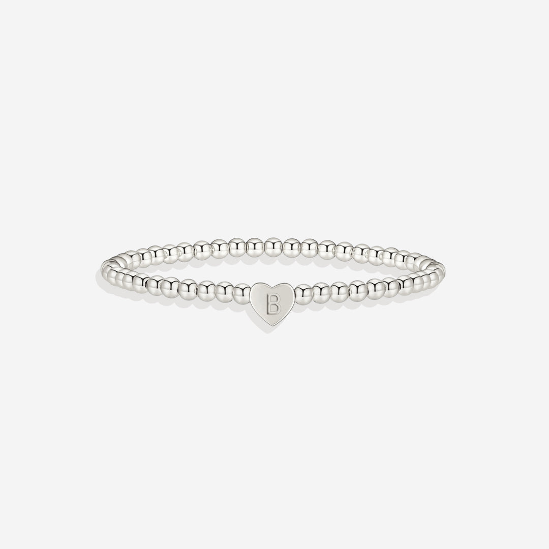 Gold Beaded Bracelet with Heart Initial in silver, B by Seeyoura