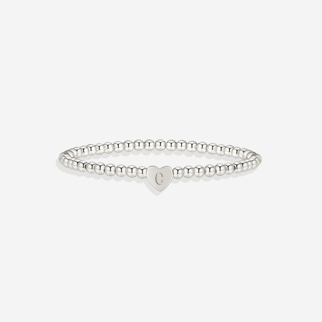 Gold Beaded Bracelet with Heart Initial in silver, C by Seeyoura