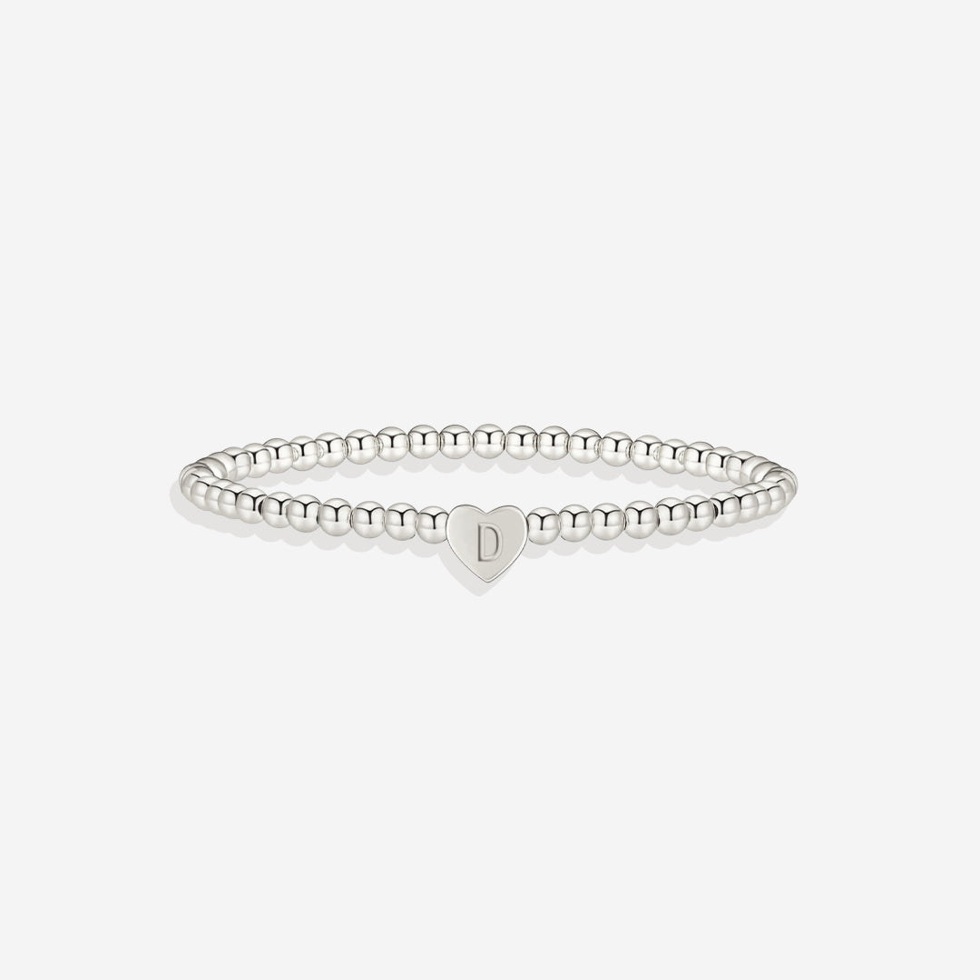 Gold Beaded Bracelet with Heart Initial in silver, D by Seeyoura