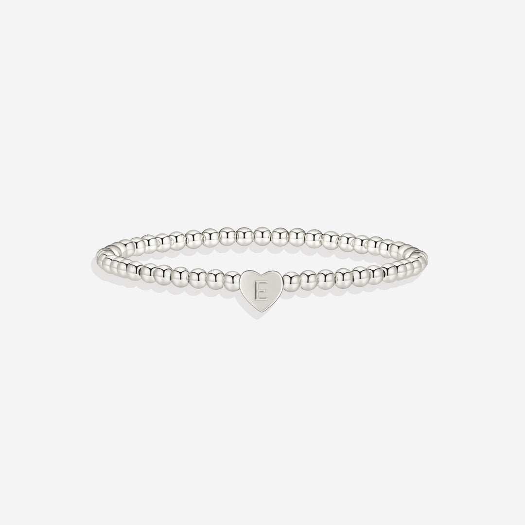 Gold Beaded Bracelet with Heart Initial in silver, E by Seeyoura