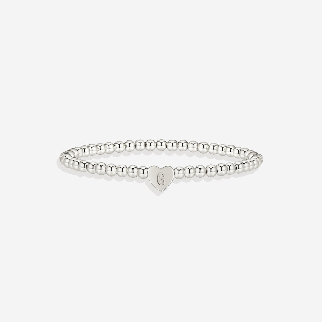 Gold Beaded Bracelet with Heart Initial in silver, G by Seeyoura