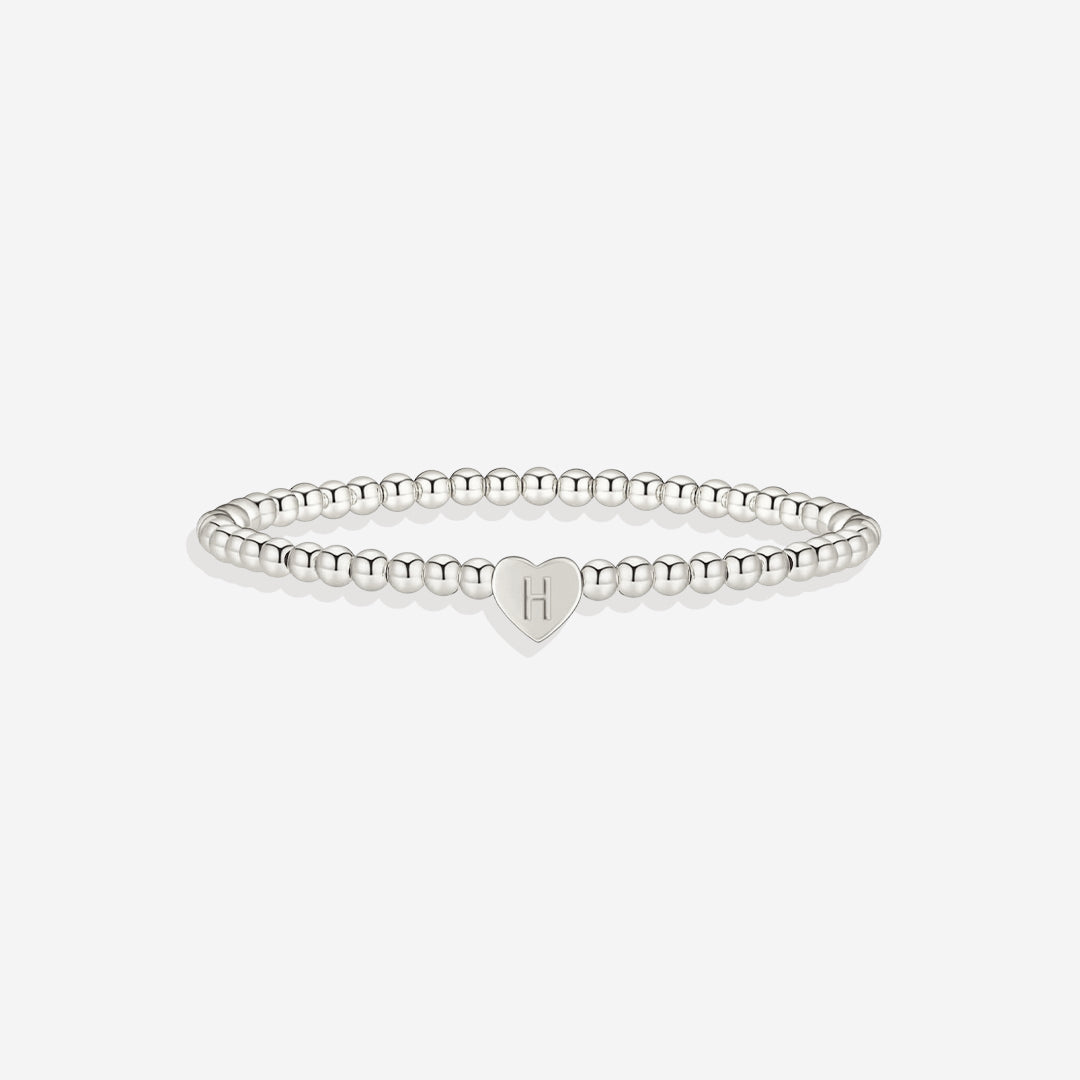 Gold Beaded Bracelet with Heart Initial in silver, H by Seeyoura