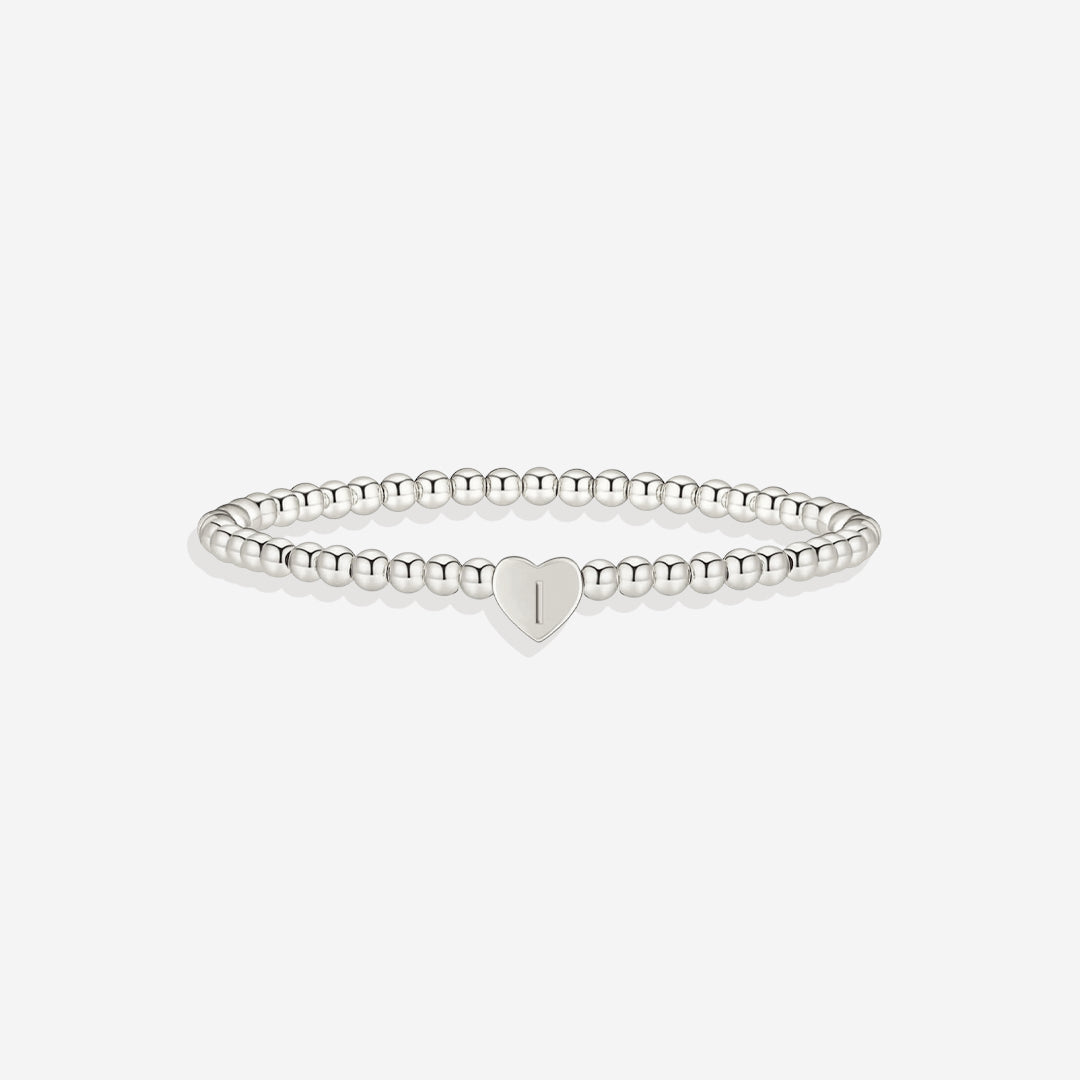 Gold Beaded Bracelet with Heart Initial in silver, I by Seeyoura