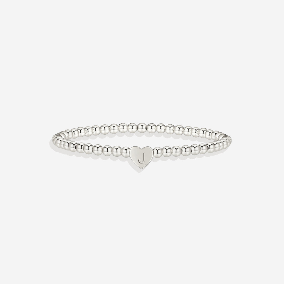 Gold Beaded Bracelet with Heart Initial in silver, J by Seeyoura