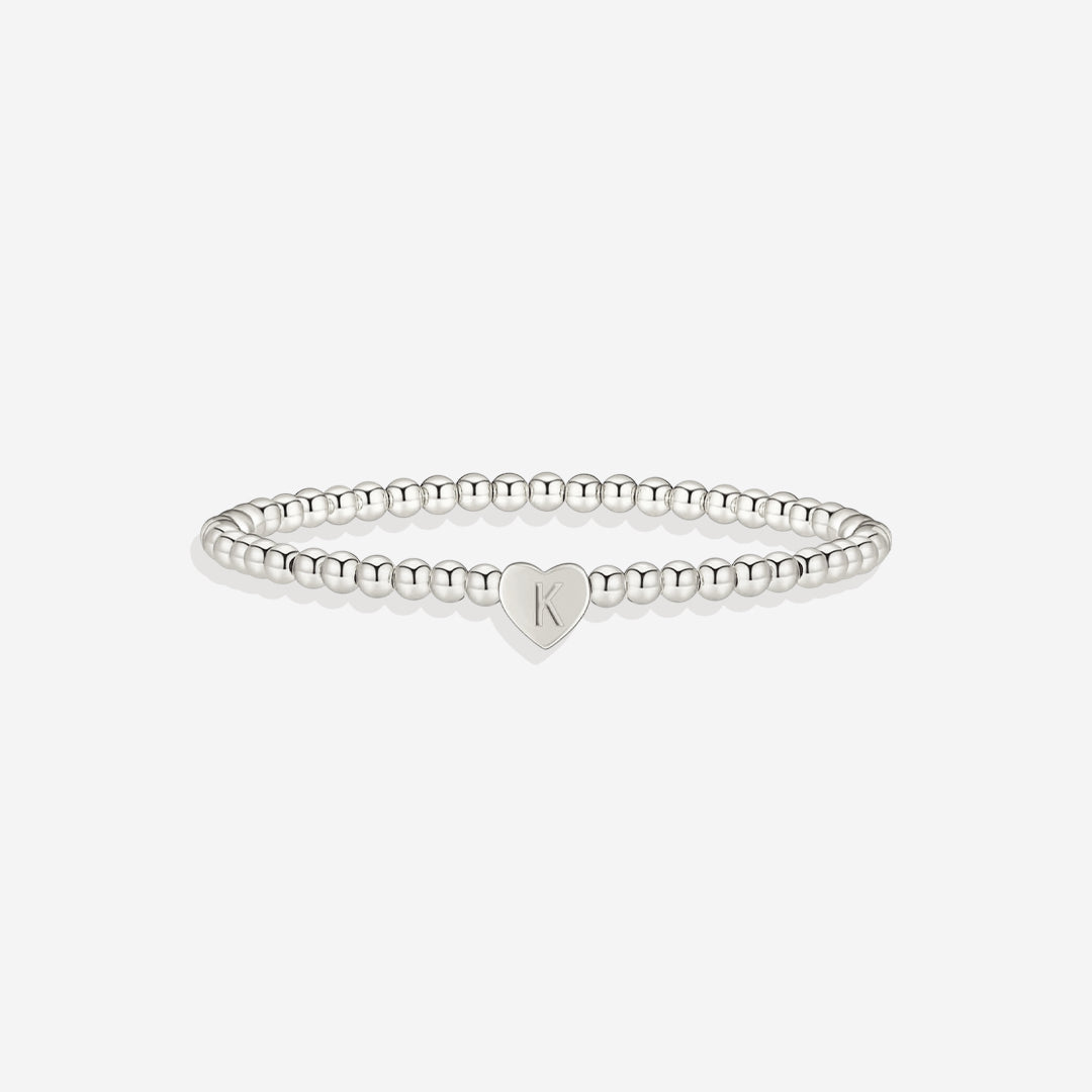 Gold Beaded Bracelet with Heart Initial in silver, K by Seeyoura