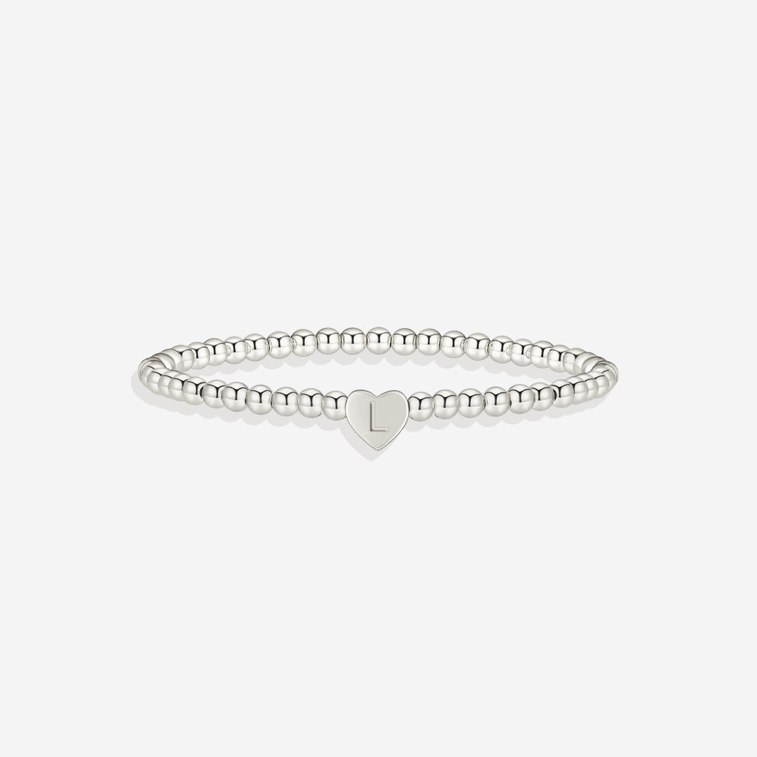 Gold Beaded Bracelet with Heart Initial in silver, L by Seeyoura