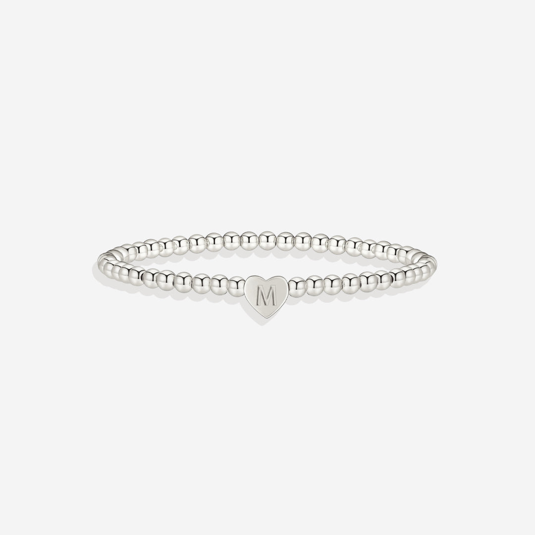 Gold Beaded Bracelet with Heart Initial in silver, M by Seeyoura
