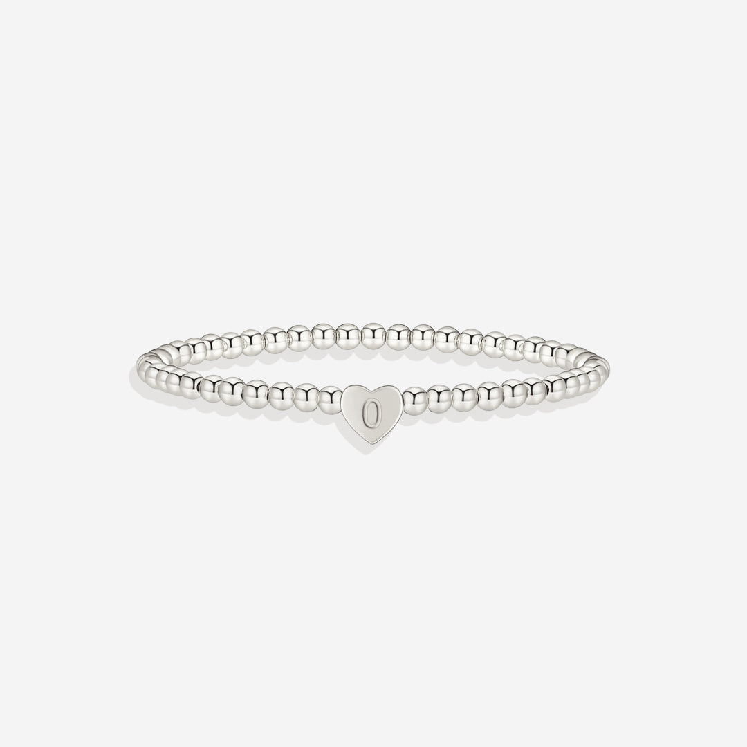 Gold Beaded Bracelet with Heart Initial in silver, O by Seeyoura