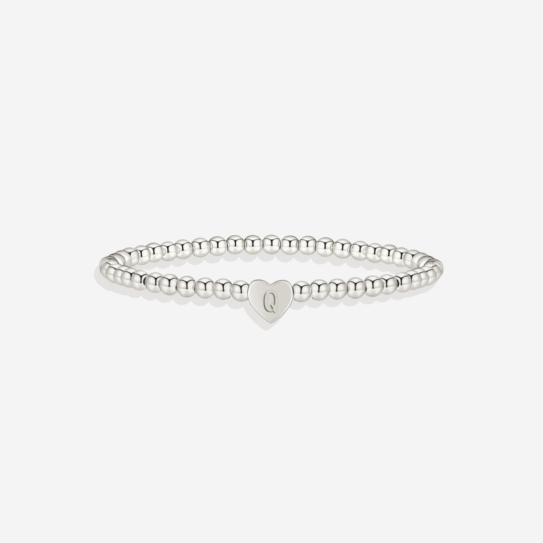 Gold Beaded Bracelet with Heart Initial in silver, Q by Seeyoura