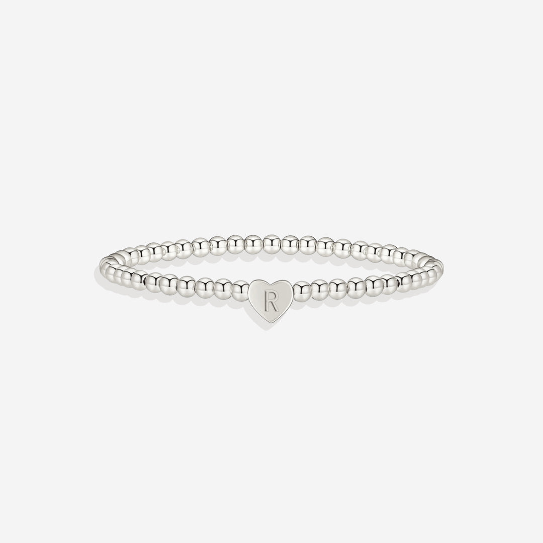 Gold Beaded Bracelet with Heart Initial in silver, R by Seeyoura