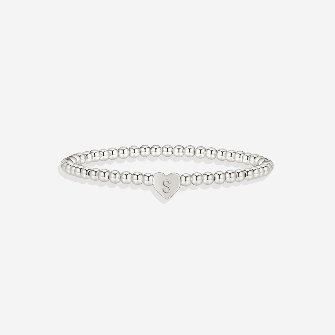 Gold Beaded Bracelet with Heart Initial in silver, S by Seeyoura