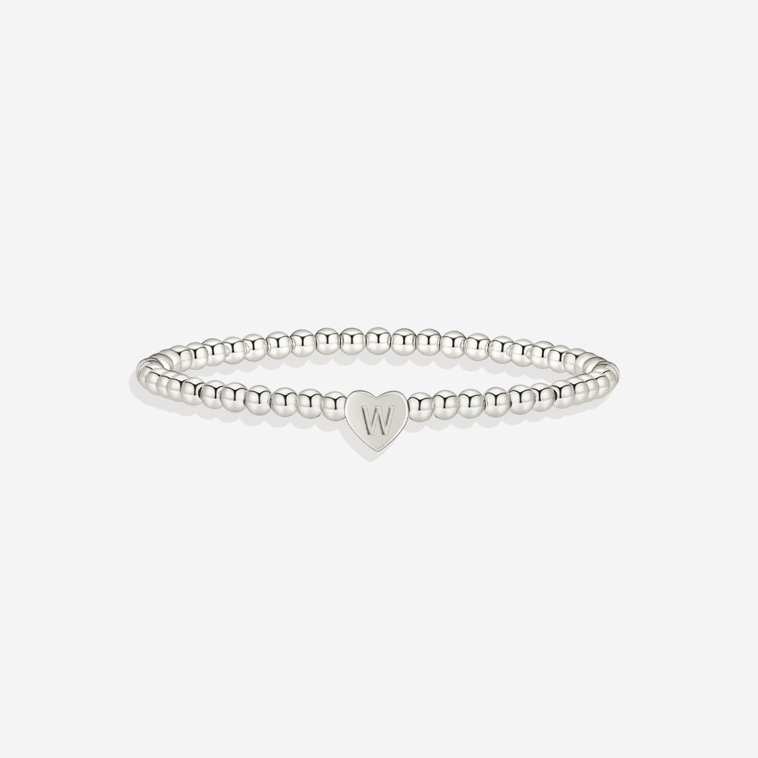 Gold Beaded Bracelet with Heart Initial in silver, W by Seeyoura
