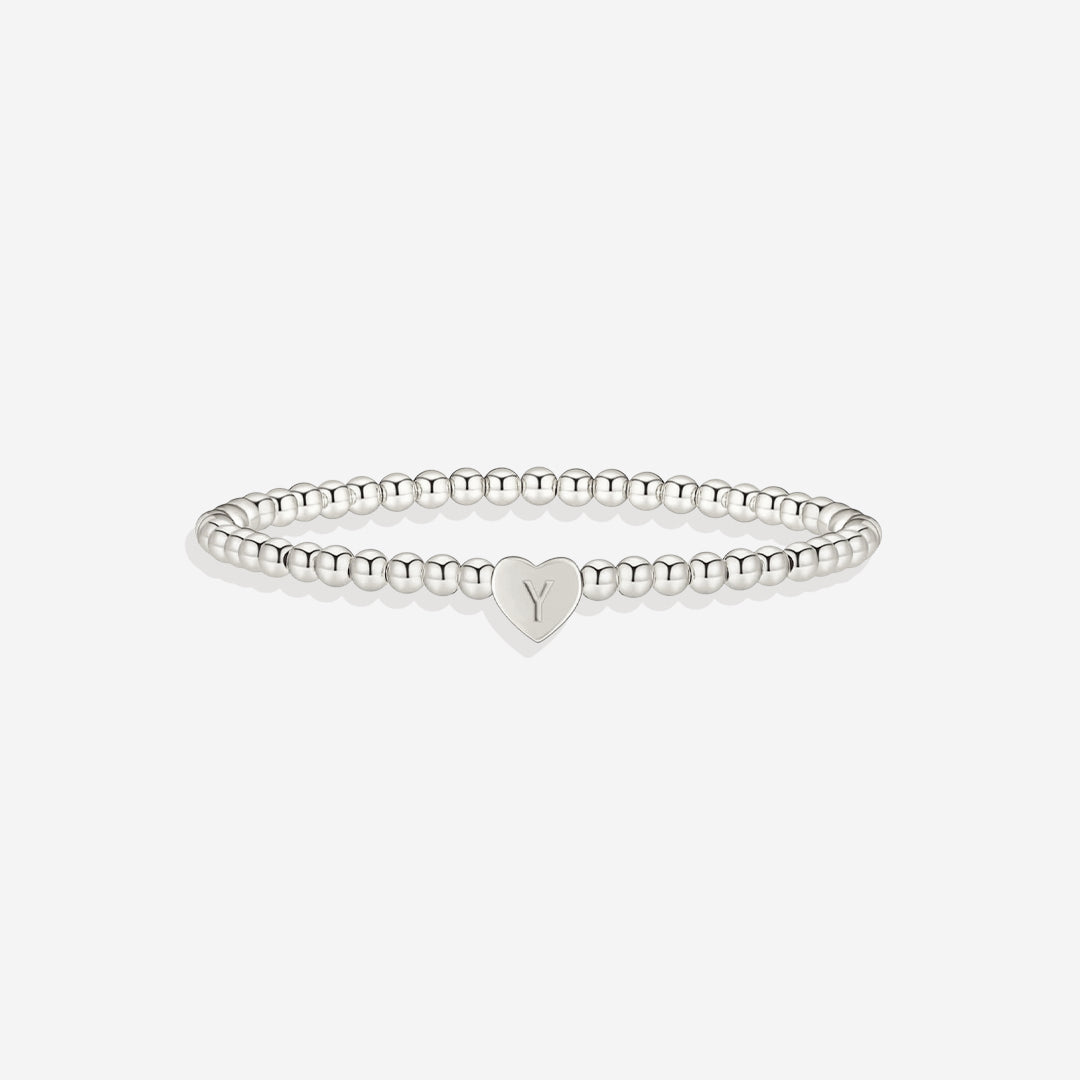 Gold Beaded Bracelet with Heart Initial in silver, Y by Seeyoura
