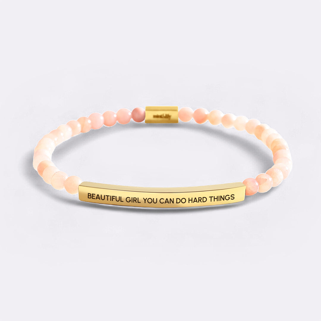 Beautiful Girl You Can Do Hard Things Beaded Inspire Bracelet in gold-plate-and-rose-quartz by Seeyoura