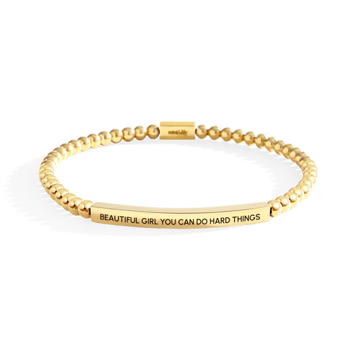 Beautiful Girl You Can Do Hard Things Beaded Inspire Bracelet in gold-plate-with-gold-beads by Seeyoura