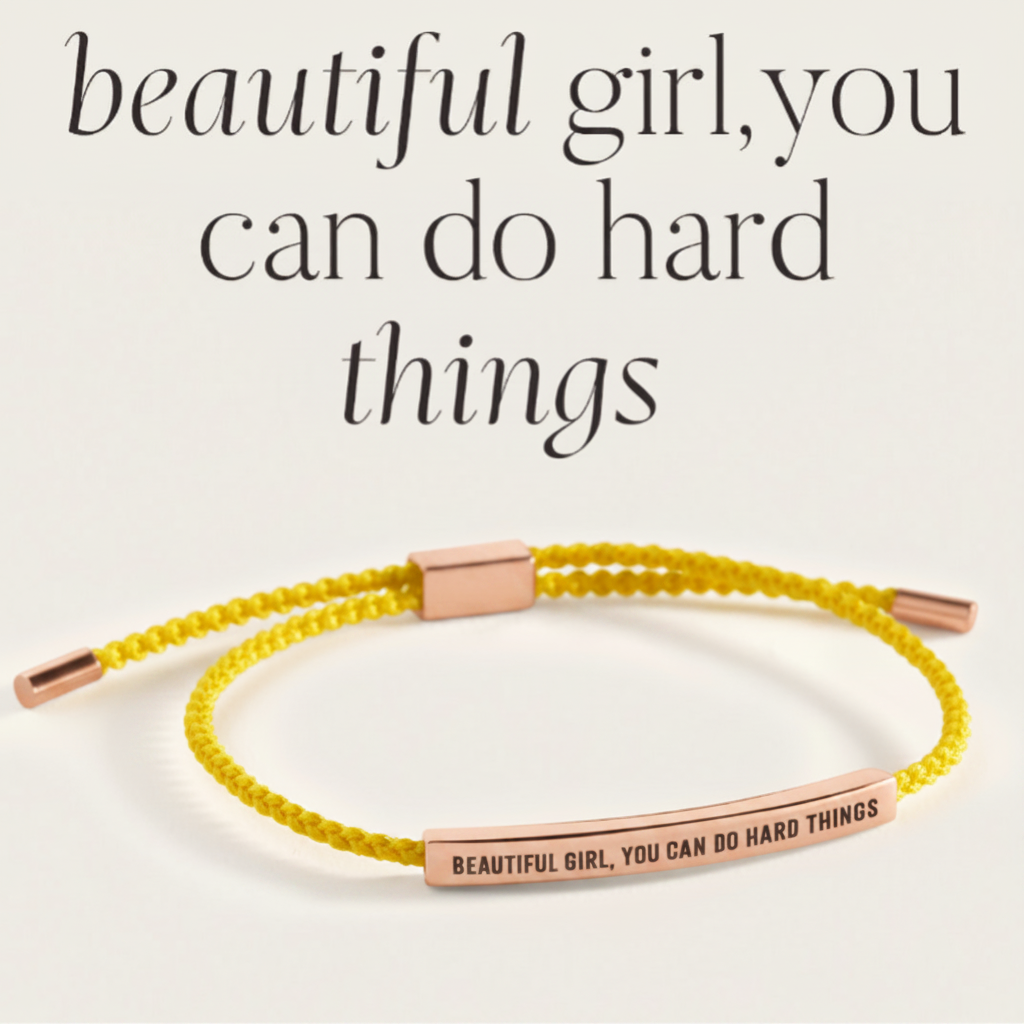 Beautiful Girl, You Can Do Hard Things Inspire Bracelet in Lemon Yellow, 18-k-rose-gold-plated by Seeyoura